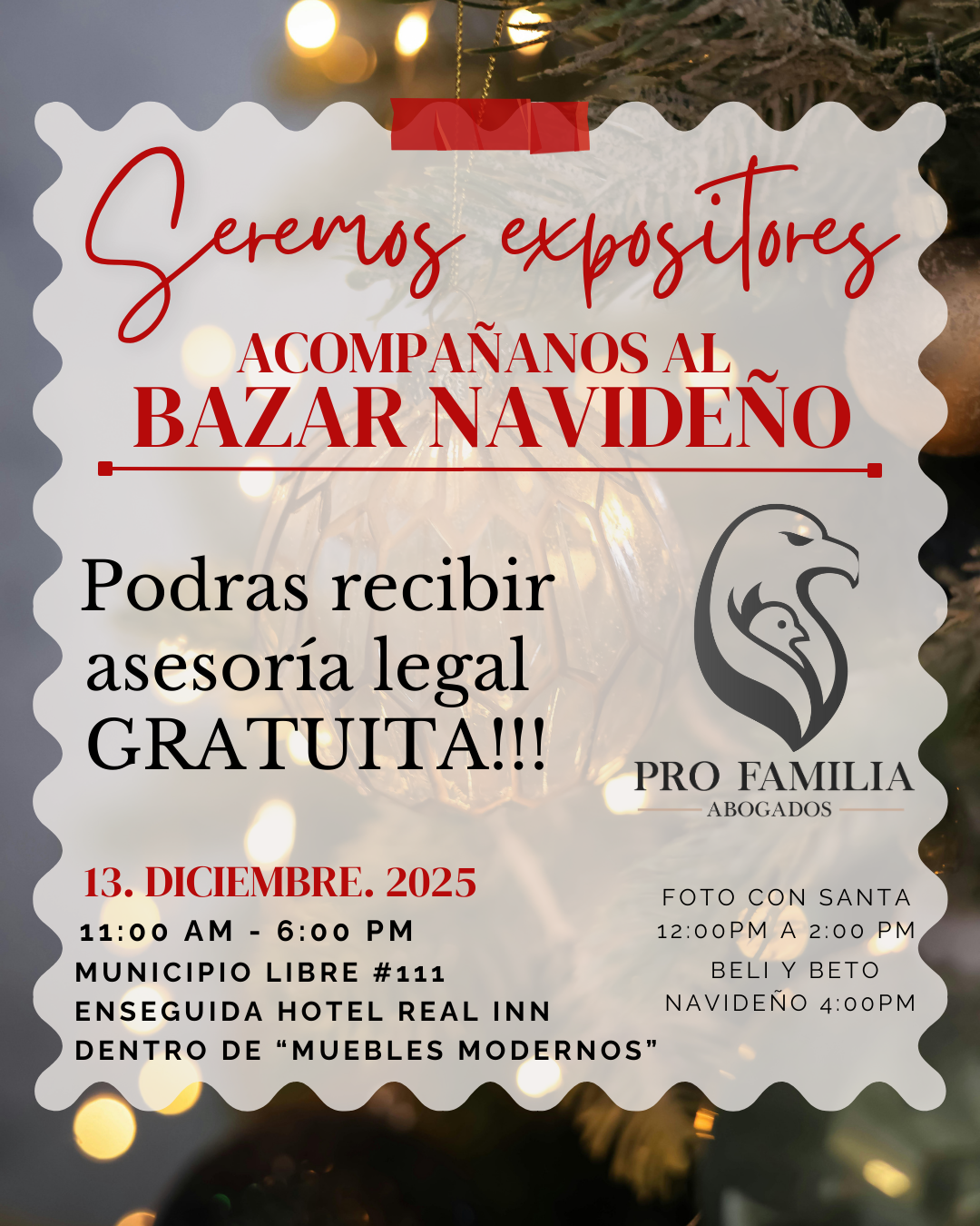 Acompañanos al bazar navideño.